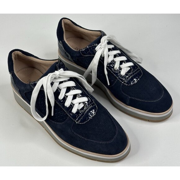 Donald Pliner Daisey Lace-Up Wedge Navy Blue Suede Sneakers Womens Size 8.5M New - Picture 1 of 11